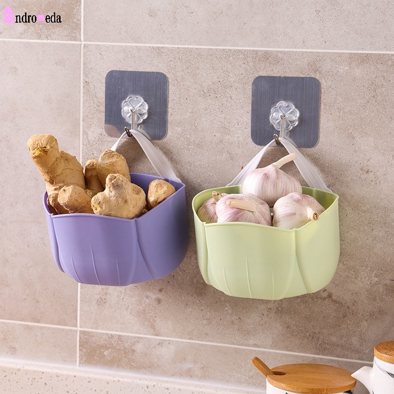 Giỏ Nhựa Đựng Hành Tỏi Gừng Đa Năng Có Móc Treo Tường Sắp Xếp Gọn Gàng Cho Nhà Bếp Nhà Tắm