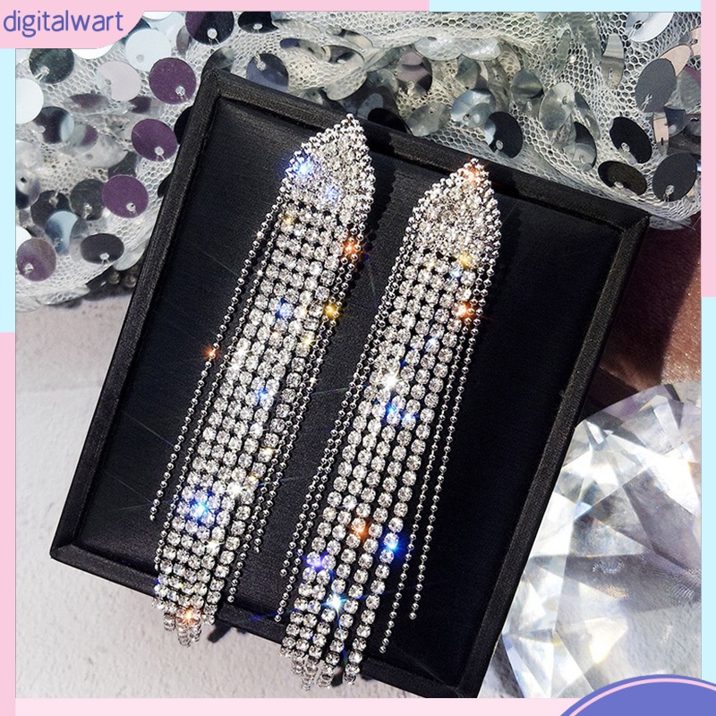 1 Đôi Bông Tai Tua Rua Đính Đá Lấp Lánh Dễ Phối Đồ Thời Trang Cho Nữ