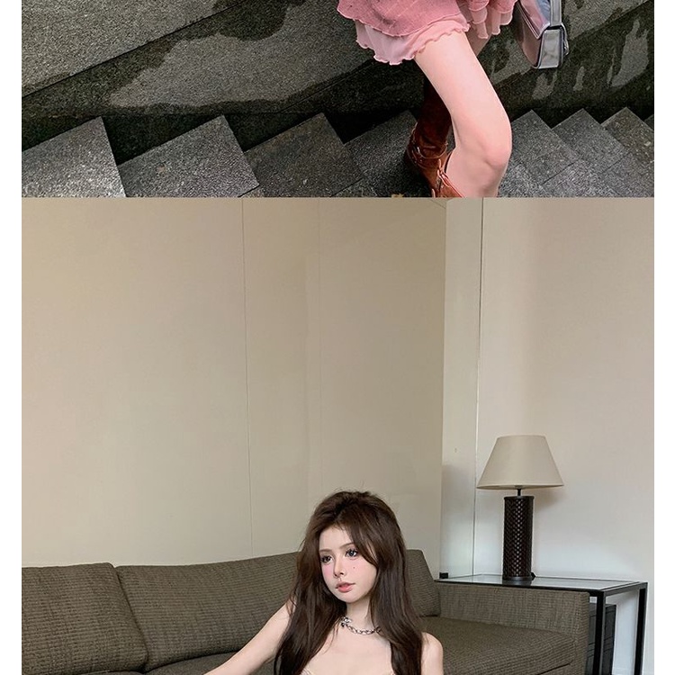 Áo Hai Dây Dệt Kim Thủ Công Màu Trơn Hình Hoa Hồng Nóng Bỏng + Chân Váy Lưng Cao Gợi Cảm Cho Nữ wsnc