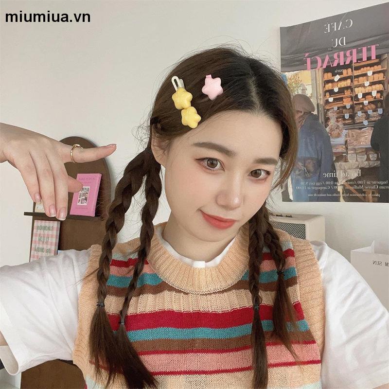 Miua🔮Kẹp Tóc Ba Màu Hình Ngôi Sao / Trái Tim Năm Cánh Ngọt Ngào Dễ Thương Cho Nữ
