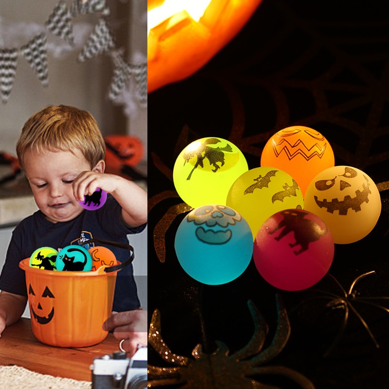 Bóng Nảy Phát Sáng 32mm Họa Tiết Mèo Ma / Dơi Đáng Sợ Trang Trí Halloween
