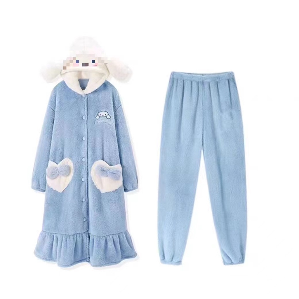 Áo Choàng Ngủ Bằng Lông Cừu San Hô Dày Dáng Dài Họa Tiết Hoạt Hình Thời Trang Xuân Thu Dễ Thương Cho Cặp Đôi