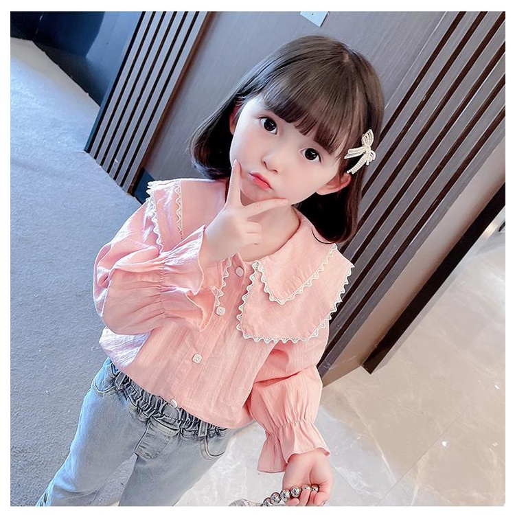 Áo Ren Tay Dài Màu Sắc Trơn Phong Cách Hàn Quốc Dành Cho Bé Gái