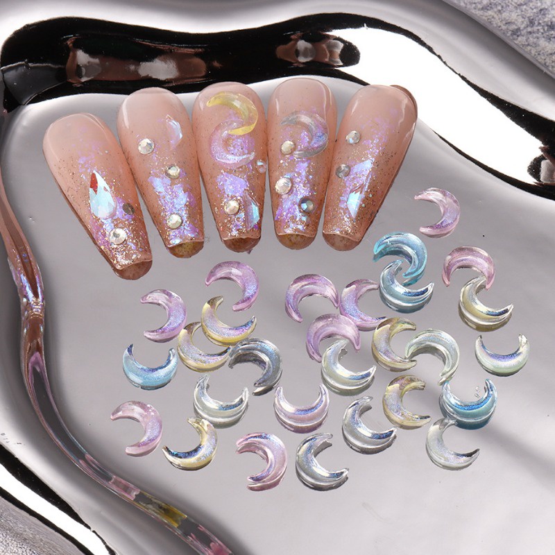 Set 10 / 50 Phụ Kiện Trang Trí Móng Tay Nghệ Thuật Hình Trăng Sao Nhiều Màu Sắc