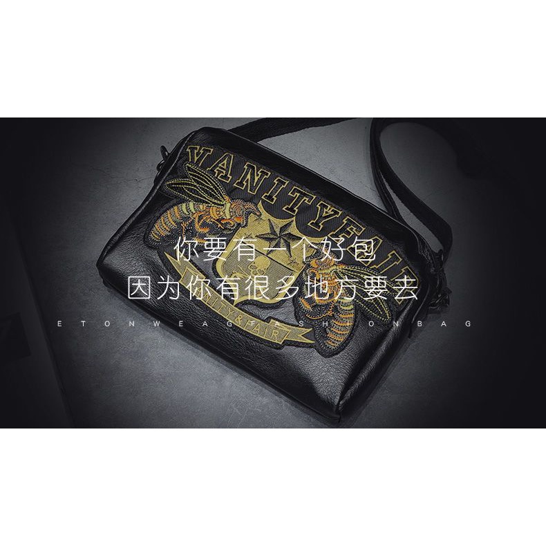 Túi Da Đeo Chéo Một Bên Vai Thêu Họa Tiết Phong Cách Hàn Quốc Cho Nam