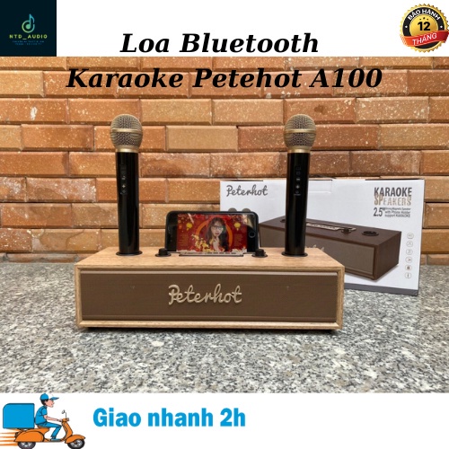 loa bluetooth karaoke PETERHOT A100 phiên bản mới chất lượng cao, kèm 2 micro với âm thanh chuẩn
