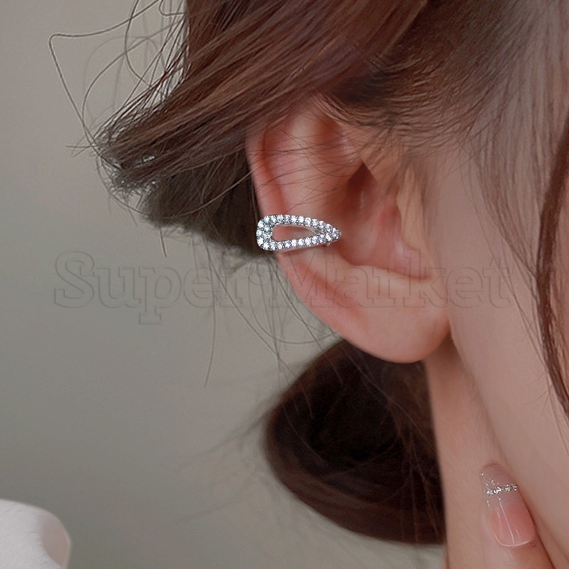 Khuyên Kẹp Tai / Khuyên Kẹp Tai Hình Tam Giác Bằng Kim Loại Đính Đá Zircon Sang Trọng Sáng Tạo Phong Cách Punk Thời Trang