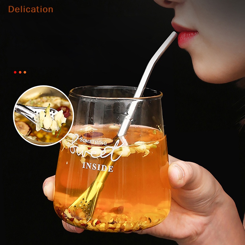 [elebuy] Ống hút uống 2in1 thìa bằng thép không gỉ có thể tái sử dụng ống hút cocktail khuấy thìa thanh dụng cụ khuấy cà phê sữa