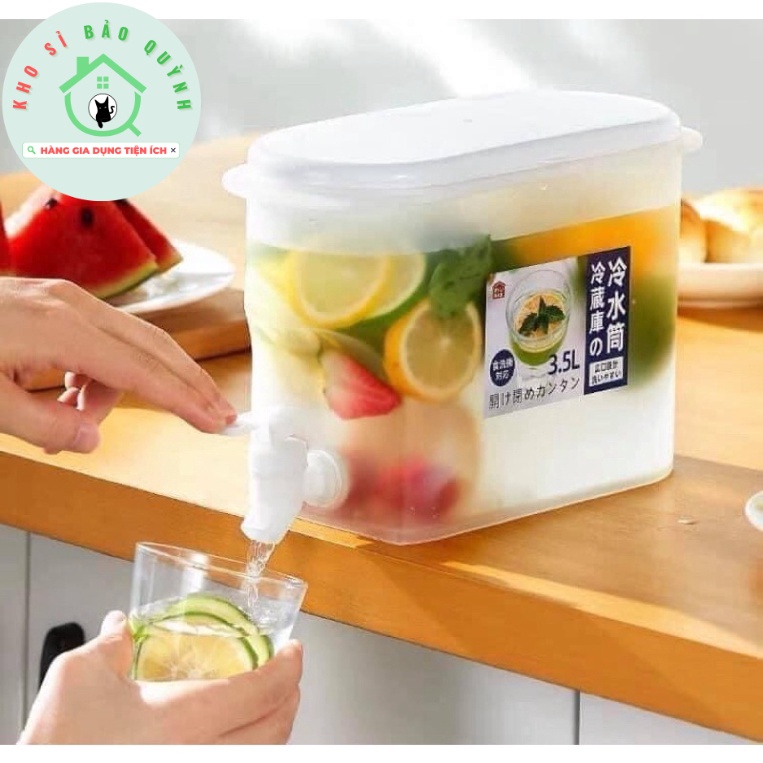 Bình Đựng Nước 3,5L Để Tủ Lạnh Có Vòi Siêu Tiện Dụng, Đựng Nước Hoa Quả, Detox Có Vòi Tiện Lợi, Nhựa Cao Cấp Việt Nhật