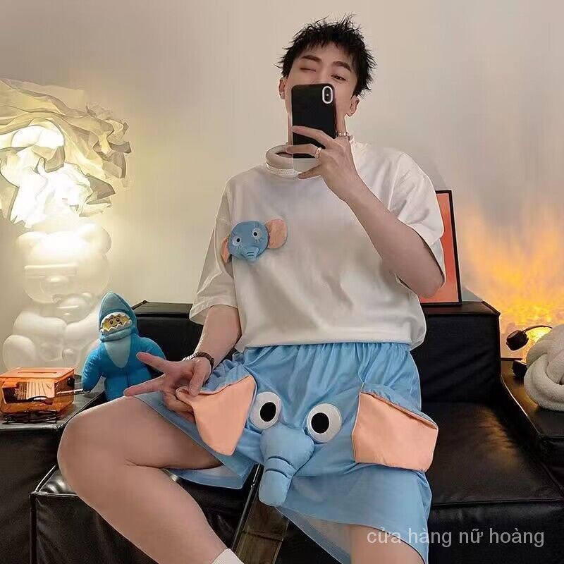 Bộ Đồ Ngủ Pijama Ba Chiều In Hình Chú Voi Dễ Thương Thời Trang Mùa Hè Cho Cặp Đôi