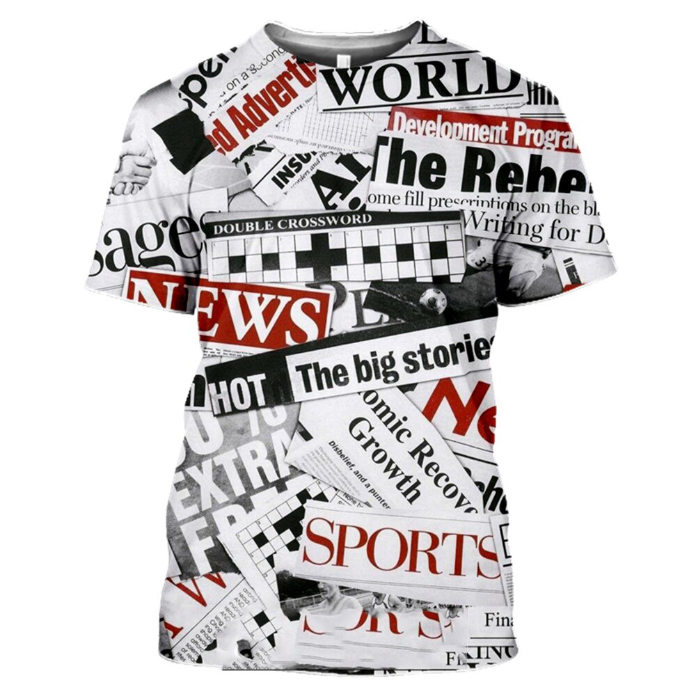 Áo Thun Tay Ngắn Dáng Rộng In Hình Tờ Báo 3D Thời Trang Hip Hop Cá Tính Cho Nam