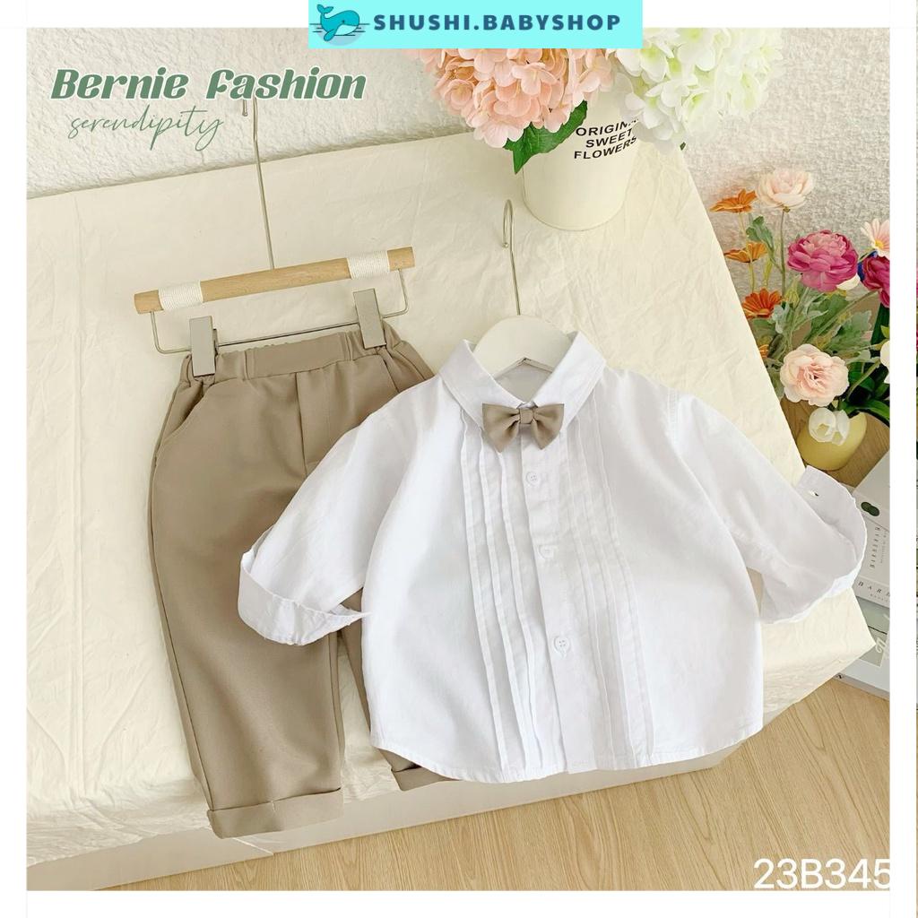 Set bộ sơ mi dài tay công tử có nơ cho bé trai 8kg đến 25kg tuổi cho các dịp đi chơi của bé SHUSHIBABYSHOP
