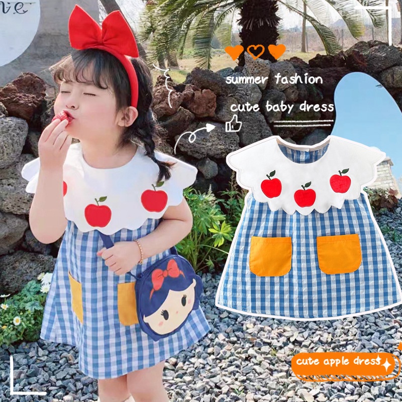 Đầm Cổ Búp Bê Họa Tiết Caro Dễ Thương Thời Trang Mùa Hè Cho Bé Gái