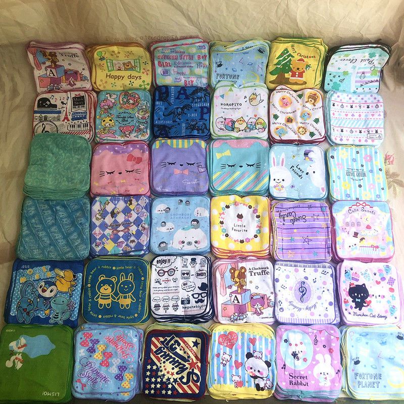 Khăn Tay Cotton Vuông Nhỏ 20 * 20 In Họa Tiết Hoạt Hình Cho Trẻ Mẫu Giáo