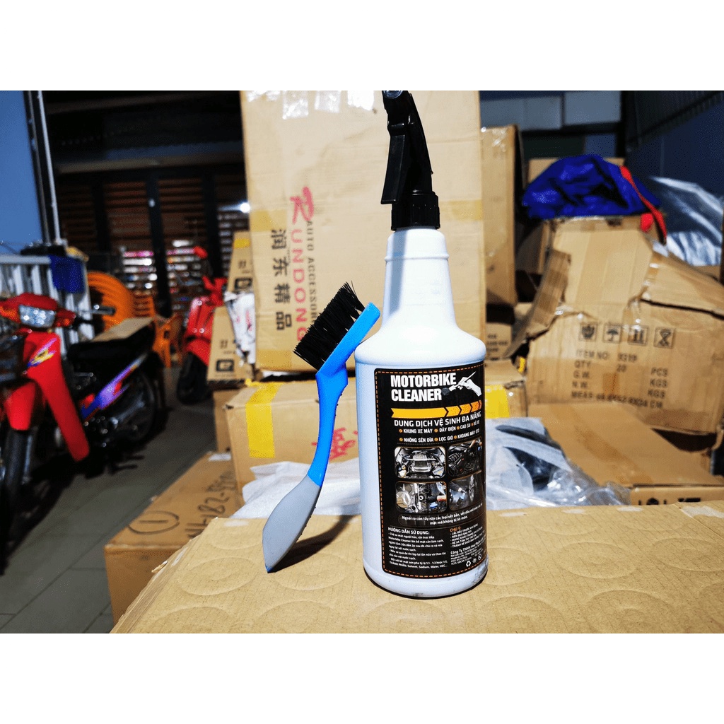 Combo Tẩy Rửa Đa Năng Motorbike Cleaner Kèm Bàn Chải Chuyên Dụng Vệ Sinh Lốc Máy và Khăn 3M