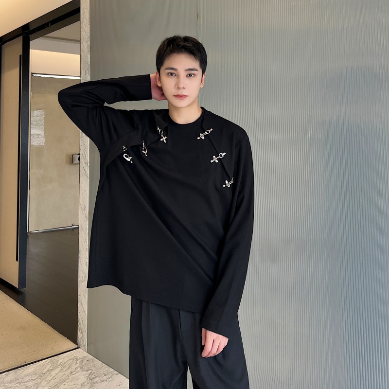 Áo Thun Tay Dài Cổ Tròn Đính Nút Kim Loại Phong Cách Thời Trang Mùa Thu Mới 2023