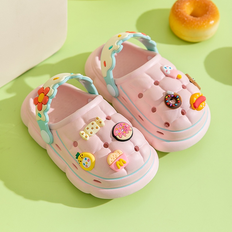 Giày Crocs EVA Gọn Nhẹ Đục Lỗ Hình Hoa Dễ Thương DIY Cho Bé Trai Bé Gái Sơ Sinh Đi Biển