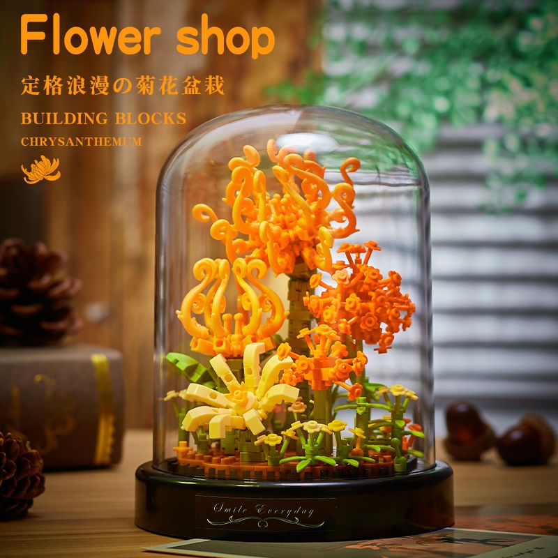 Bộ Đồ Chơi Lắp Ráp Lego + Hoa Trong Suốt Trưng Bày Trang Trí Để Bàn
