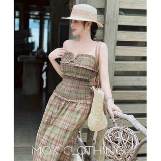 Bigsize Đầm caro nhún dáng dài maxi đi biển 55-95kg
