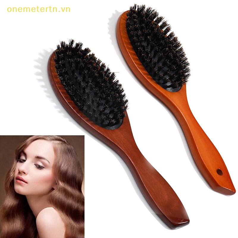 Onemetertn natural boar bristle hair brush comb oval anti-static paddle massage scalp brush vn