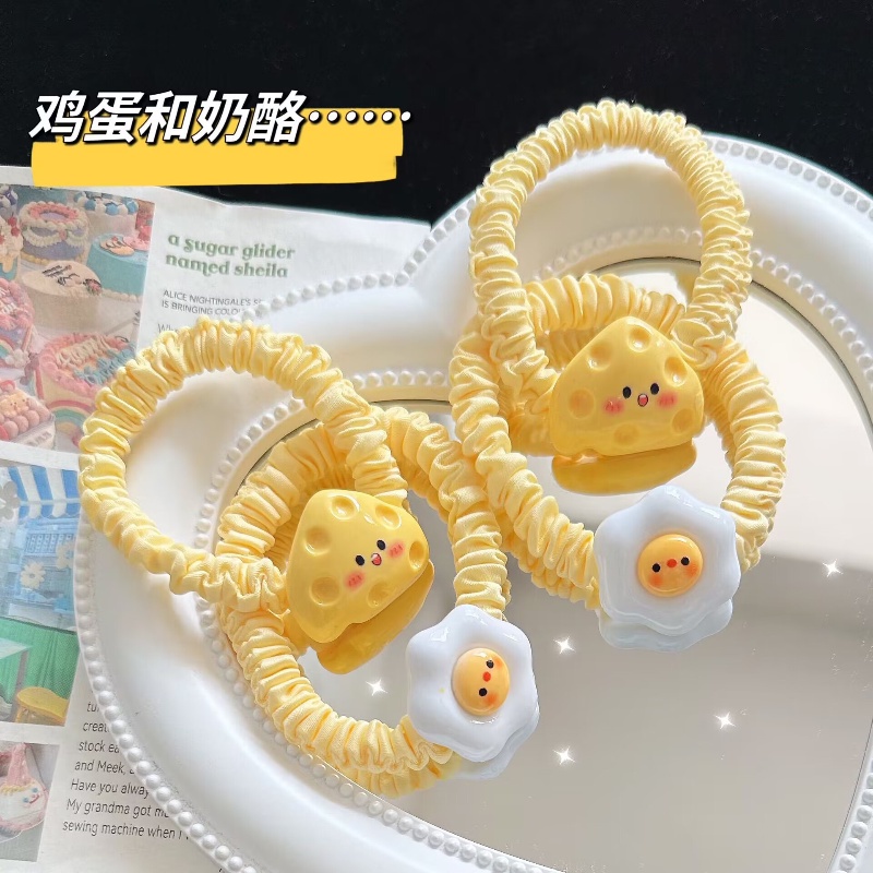 Dây Cột Tóc Đuôi Ngựa Đôi Tròn Màu Vàng Phô Mai Dễ Thương Phong Cách Hàn Quốc Cho Học Sinh