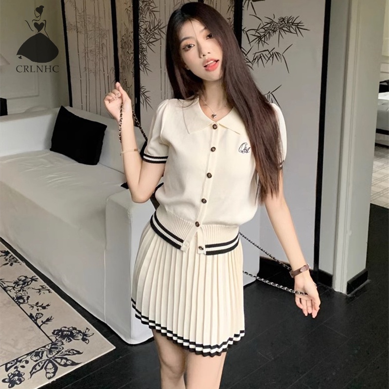 Set Áo Thun Ngắn Tay Và Chân Váy Xếp Ly Phong Cách Preppy Thời Trang Mùa Hè Dành Cho Nữ