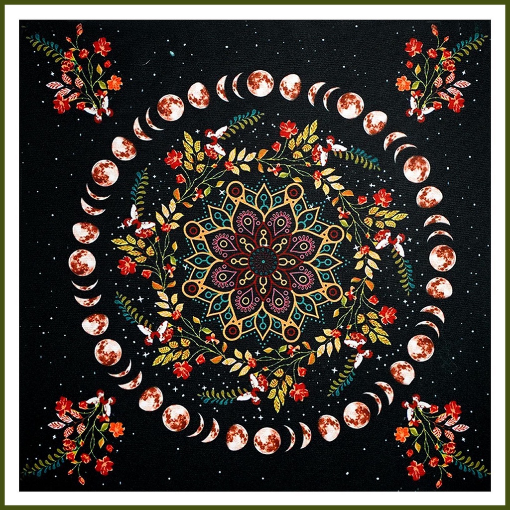 Tarot vải các giai đoạn mặt trăng và hoa văn bàn thờ vải 24 x 24 inch vuông khăn trải bàn tarot vải tinh thần tongvn