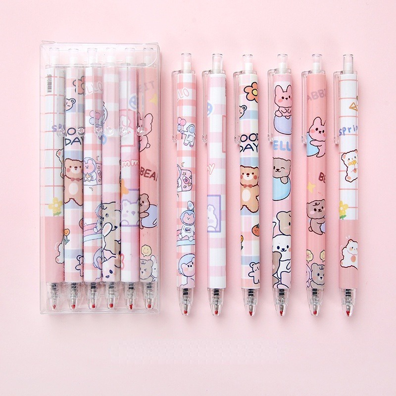 Set 6 Bút Mực Gel Ngòi Bút 0.5Mm Màu Đen Thời Trang Bộ 6 bút gel thời trang đen 0,5mm