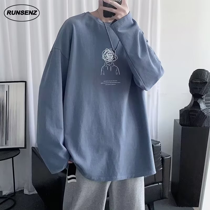 M-8xl áo thun dài tay mỏng hàn quốc dành cho nam giới plus size causal loose top fat man oversize tee