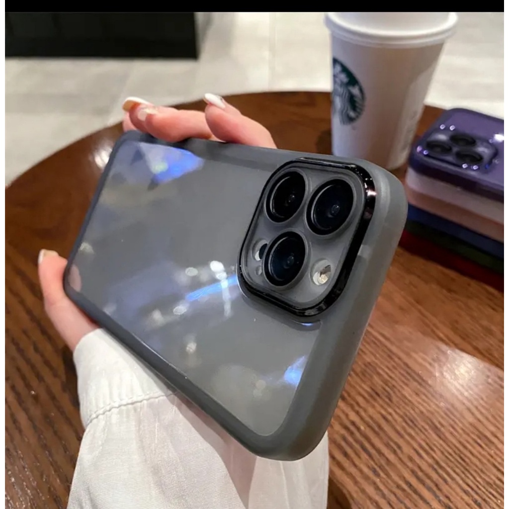 Ốp lưng dùng cho Iphone,Xiaomi dẻo viền nhám có mắt kính bảo vệ camera VND