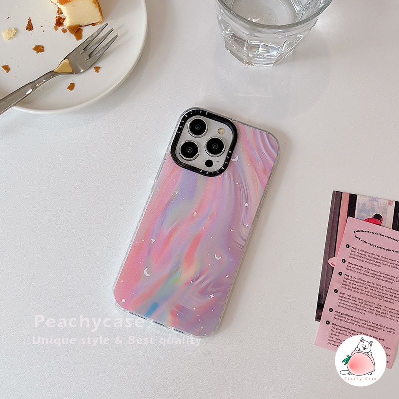 Dreamy laser aurora moon star pink phone case cho iphone 14 13 12 pro max 11 iphone13 13promax soft tpu shock proof protector Ốp điện thoại