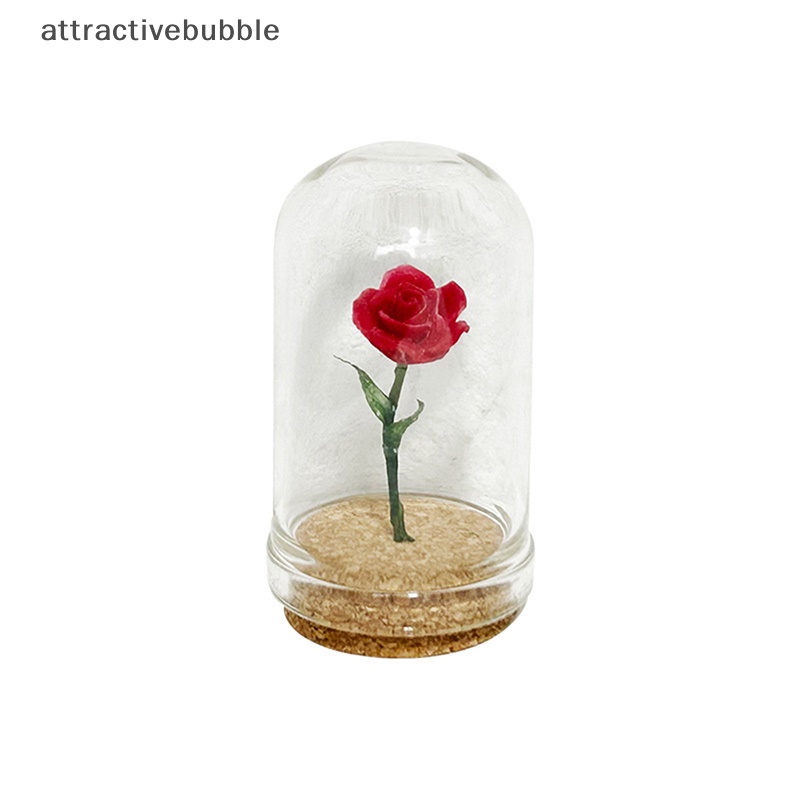 Atvn 1pc dollhouse miniature rose flower glass cover đồ trang trí little prince rose model home desktop decor toy martijn