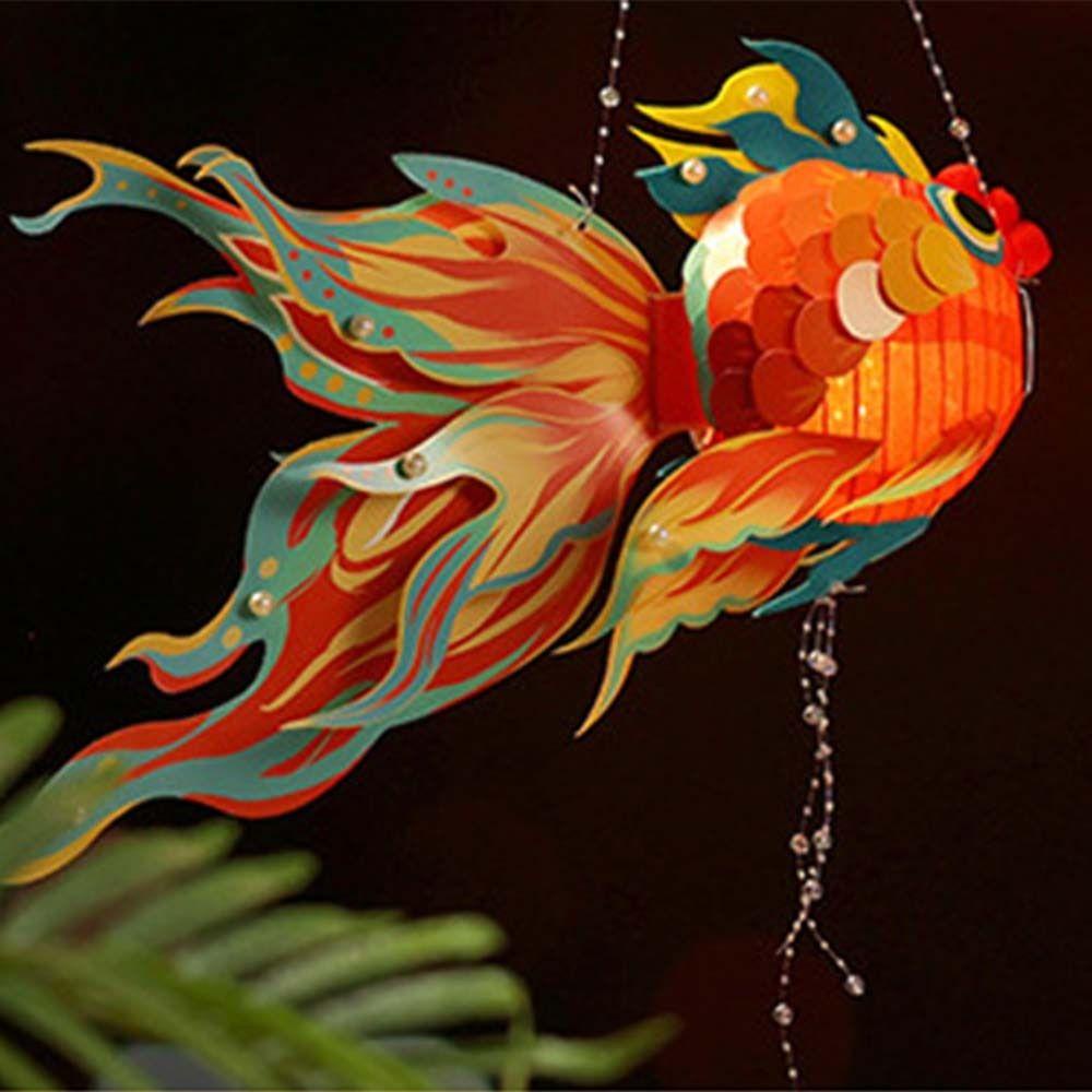 Cabezant goldfish lantern, glowing hanging mid-autumn glow lantern, cute three-dimensional goldfish handmade new year