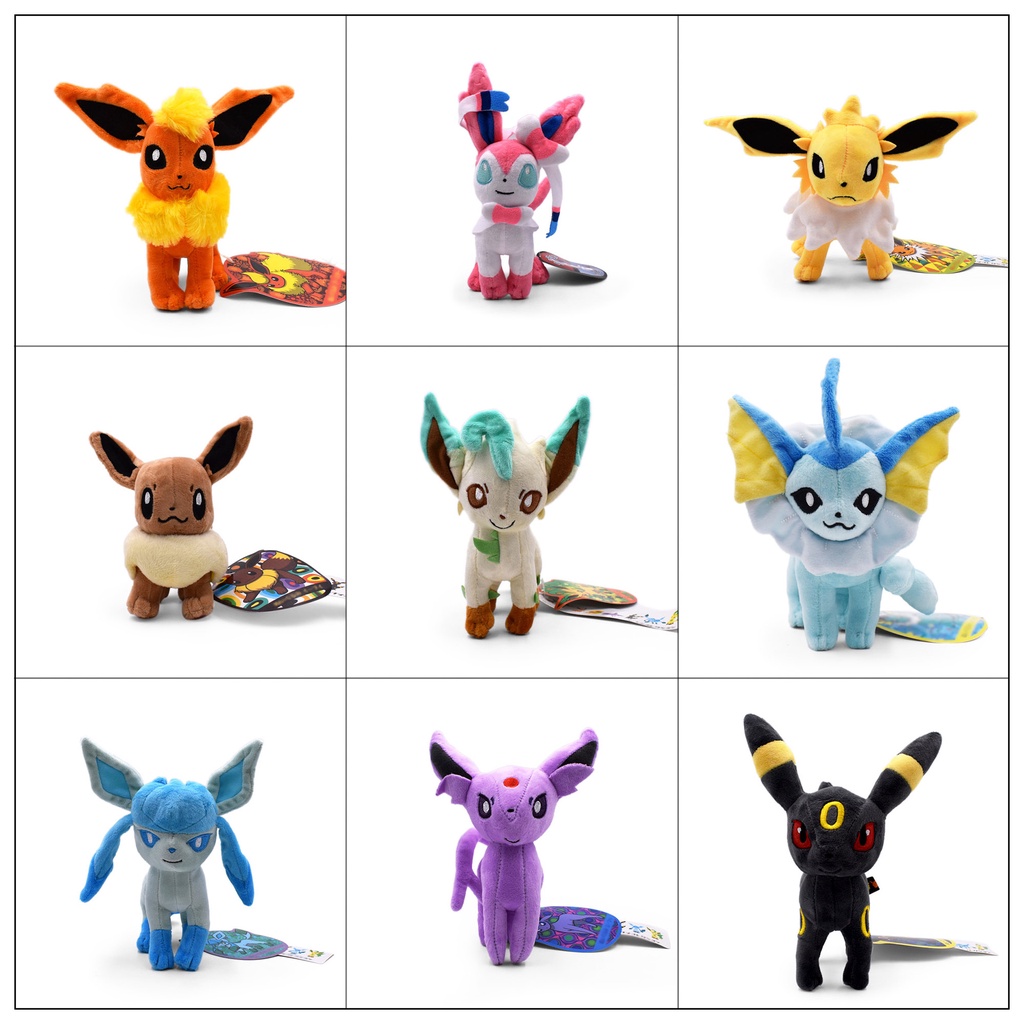 Gia đình evee mới tư thế đứng nhỏ evee búp bê sang trọng umbreon espeon jolteon flareon doll