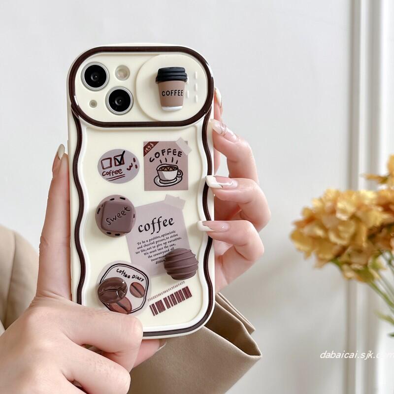 Ốp lưng điện thoại cà phê âm thanh nổi cửa sổ trượt cho iphone 11 pro max 12 13 14 pro max / iphone 7 plus / 8 plus / se2020 / iphone xr xs / max / xs max ốp lưng chống sốc điện thoại girl boy full cover