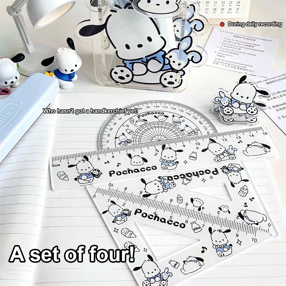 4 Sanrio Kuromi Chó Pacha Acrylic Dễ Thương Học Sinh Thước Trọn Bộ Tam Giác Quy Mô Đo Thước Bé Gái Ngày Lễ Quà Tặng trẻ Em Miyia