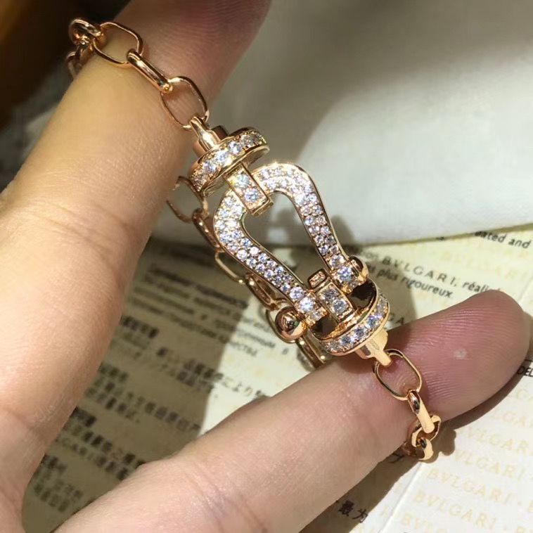 Fred Gypsophila Vòng Tay Dây Xích Dày Đính Kim Cương Toàn Diện Khóa Hình Móng Ngựa Phong Cách Li Jiaqi Làm Quà Sinh Nhật