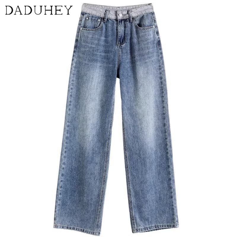 Quần jeans DADUHEY ống rộng lưng cao phong cách đường phố Mỹ cổ điển thời trang cao cấp