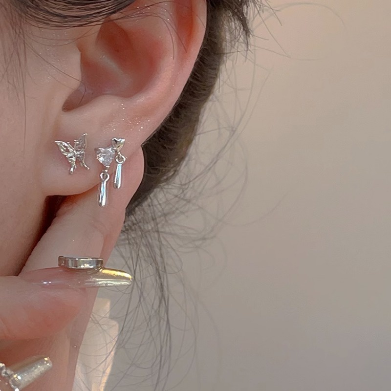 6 Khuyên tai dạng hat WE FLOWER bạc S925 không gây dị ứng hình bướm trái tim đính zircon lấp lánh cho nữ