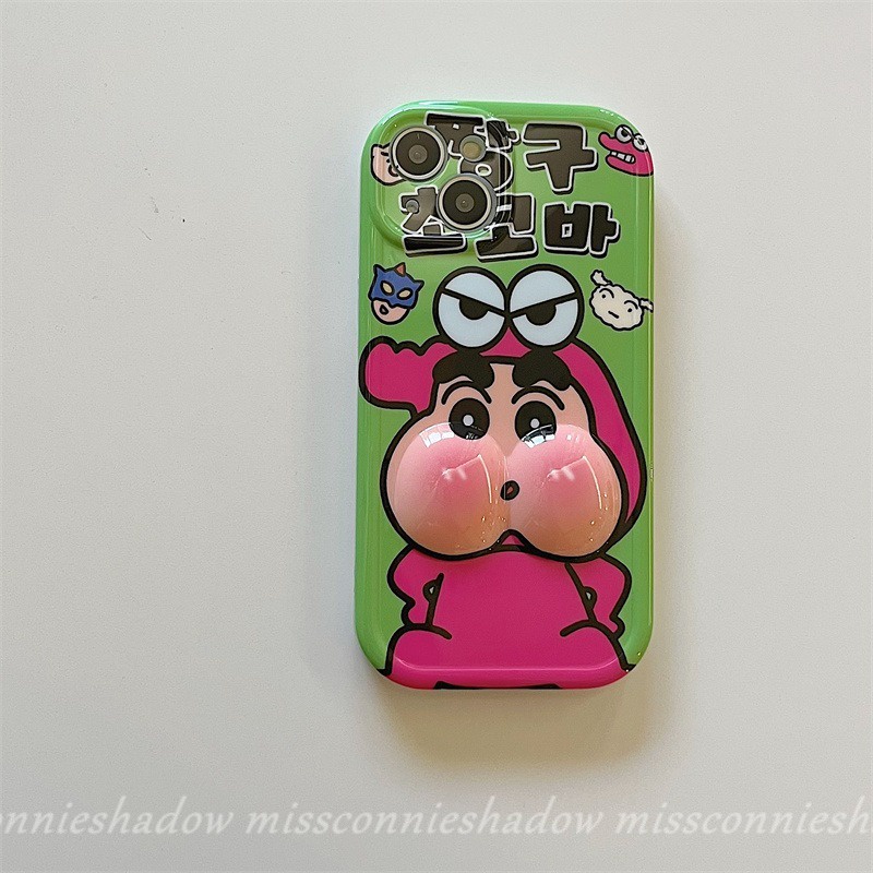 Vui nhộn cá sấu chuối đội đầu phim hoạt hình dễ thương bút chì màu shin-chan vỏ điện thoại tương thích cho iphone xr 12 13 11 14 pro max 6s 7 6 8 plus x xs max se 3d decompression glossy soft cover
