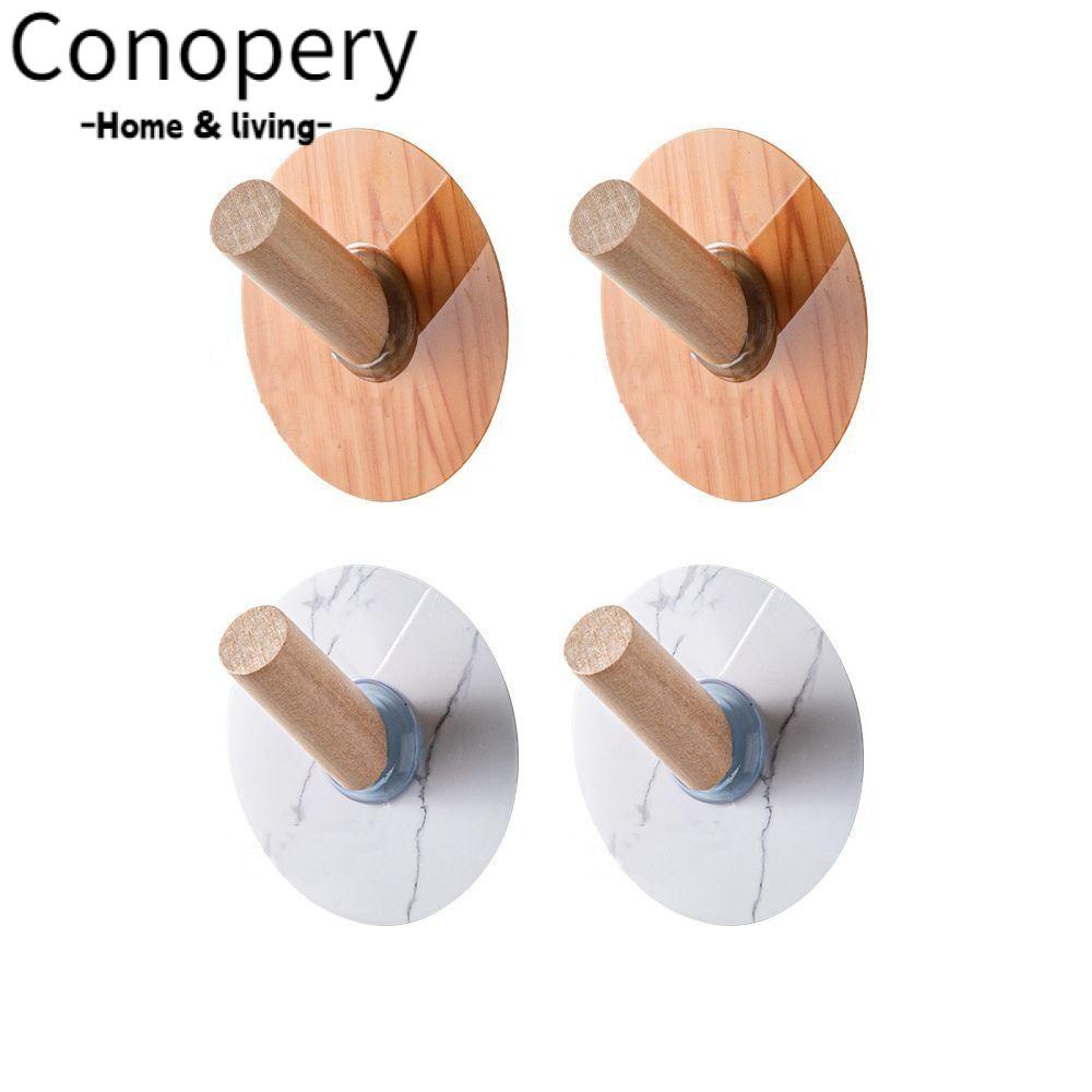 Conopery Móc áo khoác bằng gỗ 4 cái, móc mũ hạt gỗ giả đá cẩm thạch, móc tự nhiên mở xiên hình tròn móc tự dính tủ quần áo