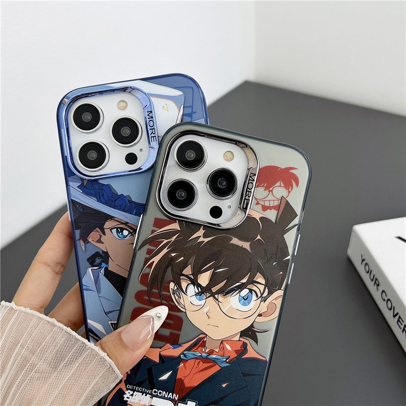 Màu bạc mờ anime thám tử lừng danh conan vỏ điện thoại hoạt hình cho iphone 14 13 12 11 bìa