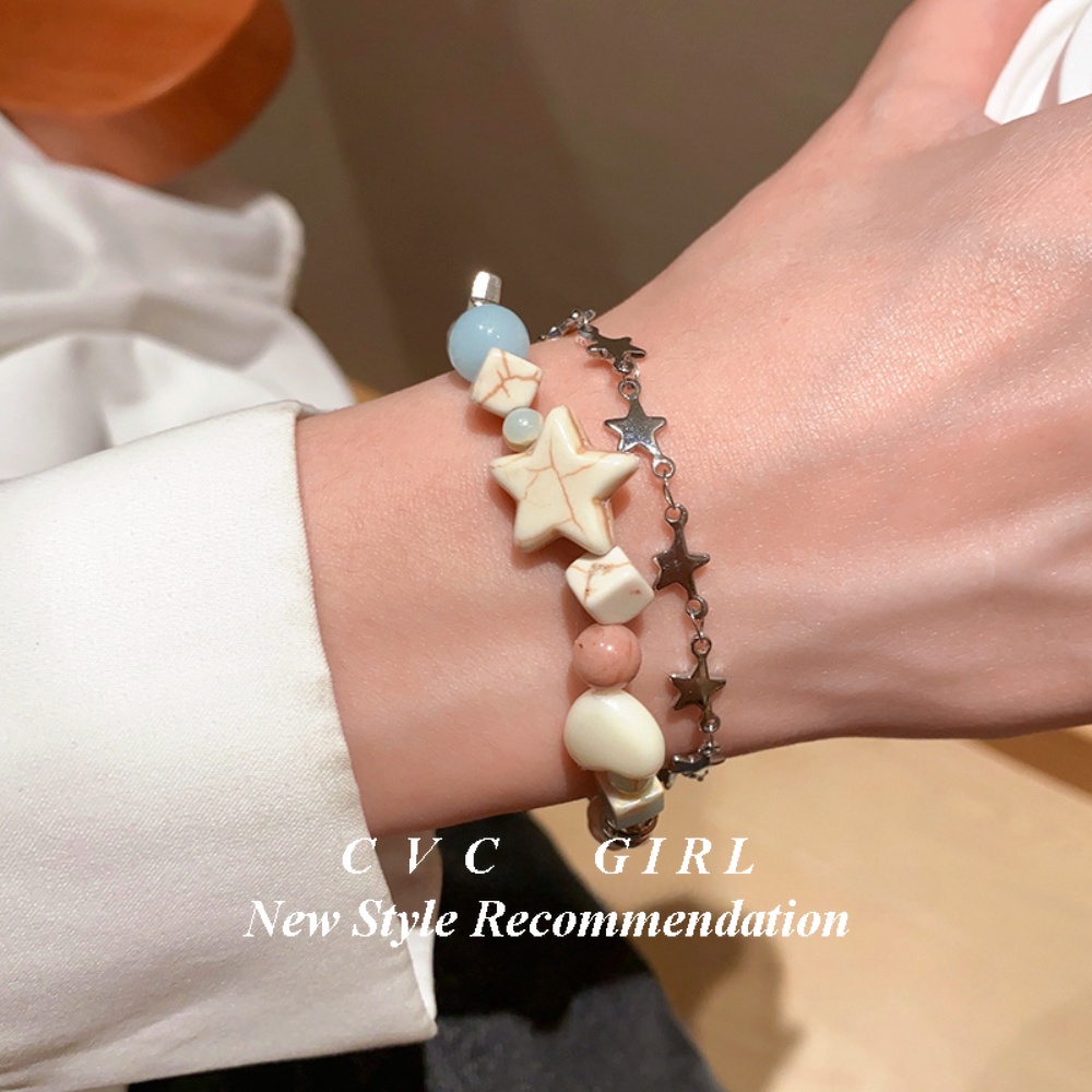 Lucky planet!Đá tự nhiên sao cườm vòng tay ánh sáng sang trọng niche tinh tế hai lớp xếp chồng lên nhau vòng tay của phụ nữ
