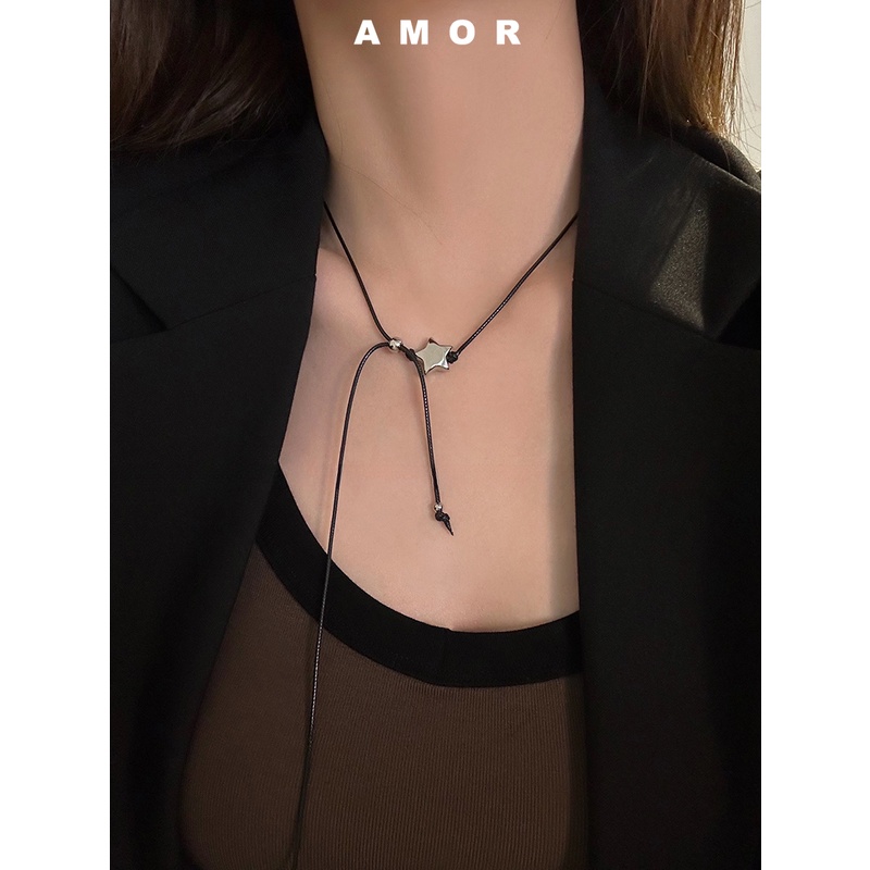 Dây đen ngôi sao choker vòng cổ nữ màu đen