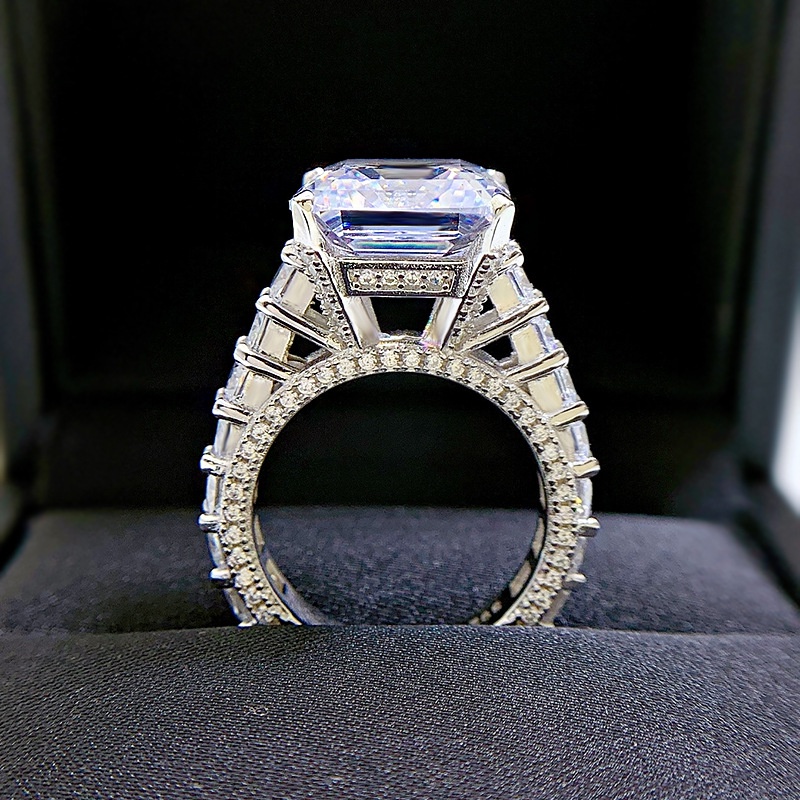 Nhẫn ngọc trai giả chùa thanh lịch 12 * 12mm nhẫn zircon vuông s925 nhẫn kim cương hàng bạc nữ