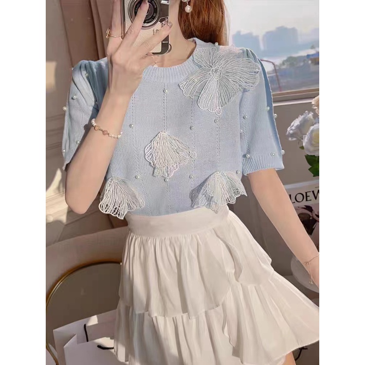 Kiểu pháp nhẹ nhàng dệt kim phụ nữ đầu mùa xuân phong cách mới phong cách sữa hàng đầu