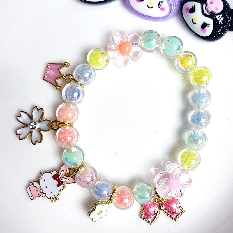 Phụ kiện trẻ em thời trang kuromi hello kitty giai điệu phim hoạt hình hoa nhiều màu hạt vòng tay trẻ em