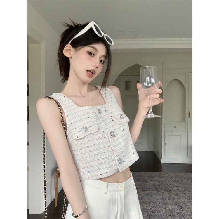 Thiết kế sequined vest không tay nữ mùa hè phiên bản hàn quốc lỏng lẻo ngắn bên ngoài