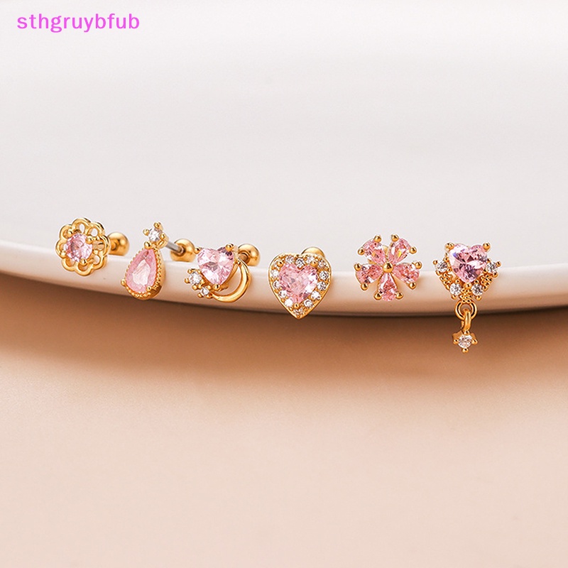Sthb 1 mảnh bông tai đinh tán thanh mỏng bằng thép không gỉ cho nữ thời trang màu hồng zircon ear bone nails vn