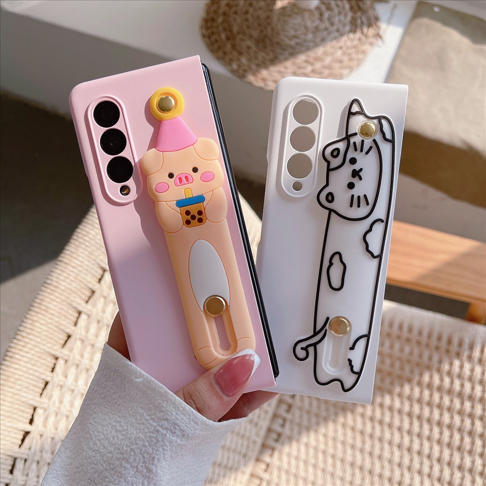 Ốp lưng samsung galaxy z fold3 4 thin skin feel cartoon wrist strap fold hard case for fold4 anti-scratch anti-drop cover